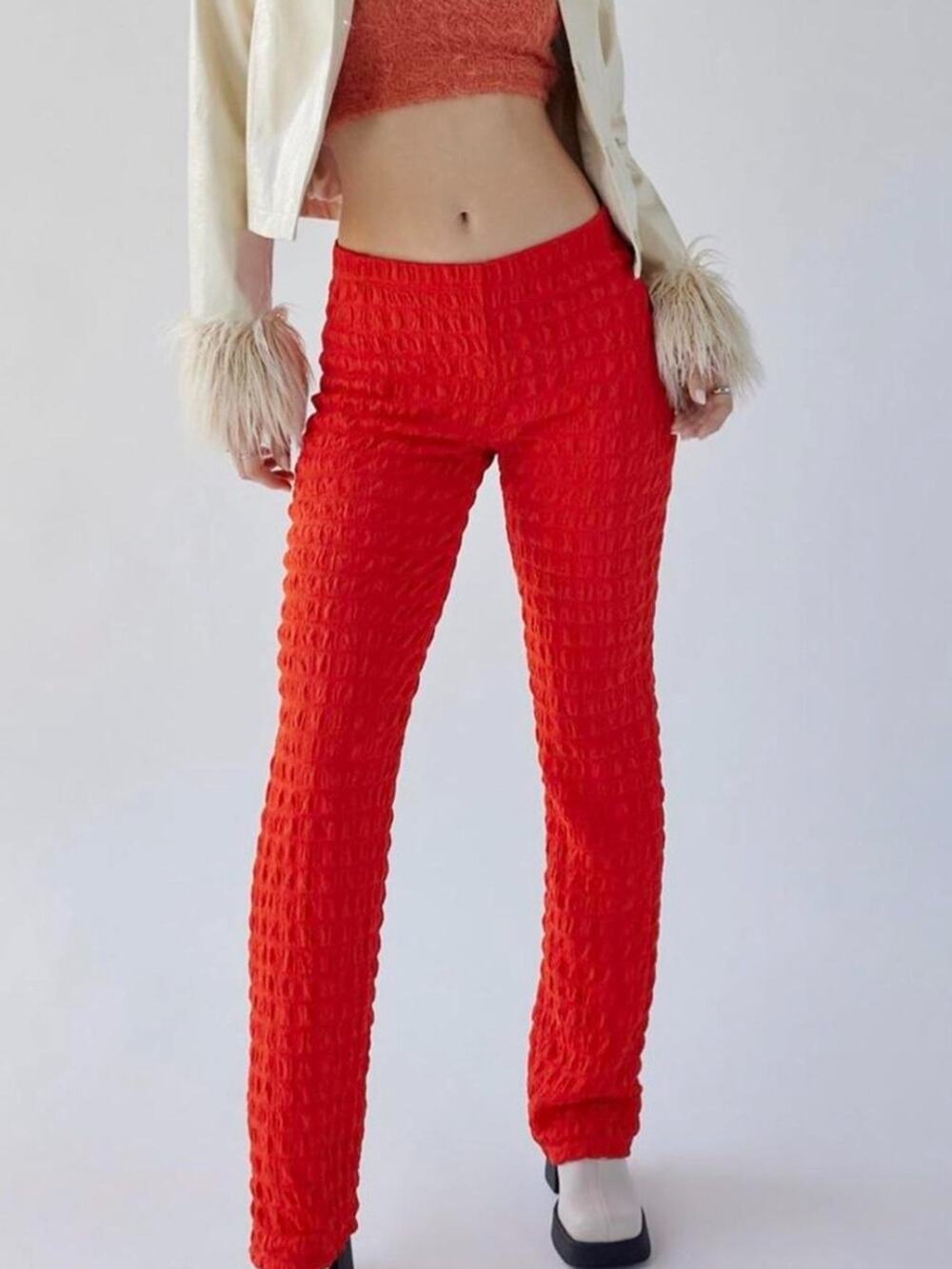 Urban Outfitters NWT Tanya Bubble Knit Textired Pants Orange Red S